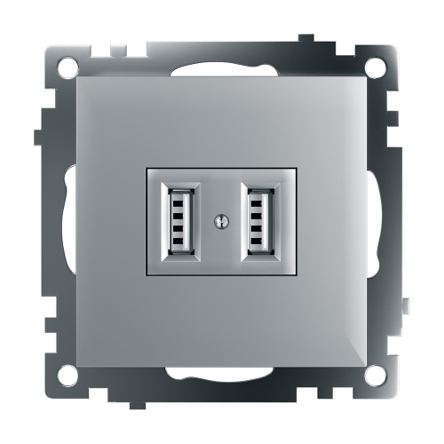 Розетка USB 2-местная (механизм), STEKKER GLS10-7115-03, 250B, 2,1А, серия Катрин, серебро фото 7