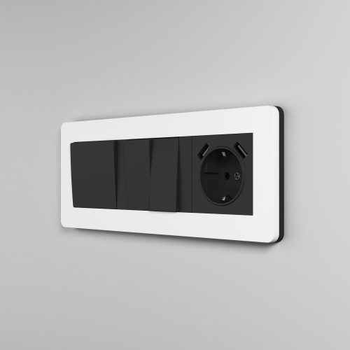 Рамка из поликарбоната на 3 поста Split белый/черный, soft-touch W0033068 фото 7