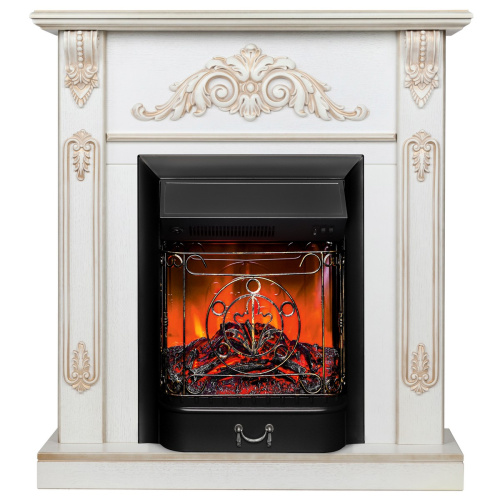 Электрокамин RealFlame Anita WT дуб белый с золотой патиной с очагом Majestic Lux Black Электрокамин RealFlame Anita WT дуб белый с золотой патиной с очагом Majestic Lux Black