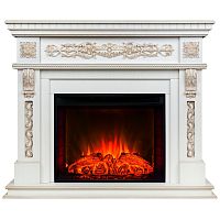 Каминокомплект ESTELLA/ЭЛЛИ Белый дуб с золотой патиной с очагом Электроочаг EVRIKA 25.5