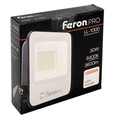 Светодиодный прожектор Feron.PRO LL-1000 IP65 30W 6400K черный фото 9
