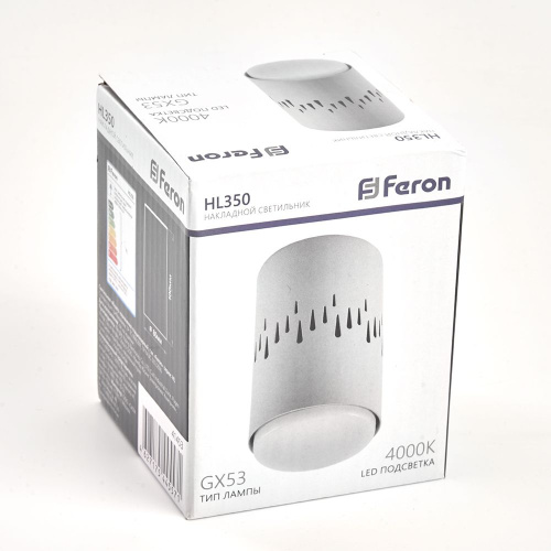 Светильник потолочный Feron HL350 12W, 230V, GX53 и подсветка 1W, 4000K, белый фото 6 Светильник потолочный Feron HL350 12W, 230V, GX53 и подсветка 1W, 4000K, белый фото 6
