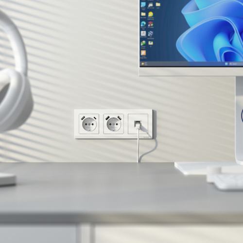 Розетка с заземлением, шторками и USB тип A+C (белый матовый) W1171761 фото 4