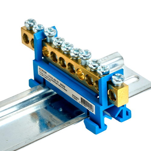 Шина "N" на изоляторе STEKKER 6*9 тип "стойка" на DIN-рейку 10 выводов, синий, LD556-69-10 фото 4