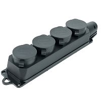 Розетка переносная 4-местная c/з, STEKKER, RST16-24-44, 250В, 16А, IP44, черный