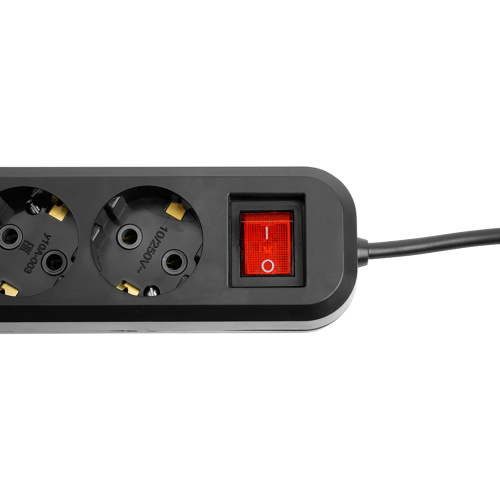 Удлинитель четырехместный с/з с выключателем STEKKER HM03-41-03 3x0,75, 3м, серия Home (У10А-003), черный фото 2