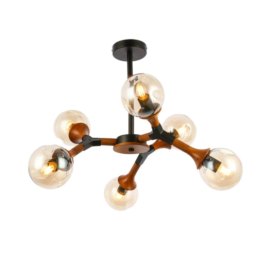 SLE109402-06 Светильник потолочный Черный, Темное дерево/Прозрачный, Янтарный E27 6*60W RAQUEL фото 5