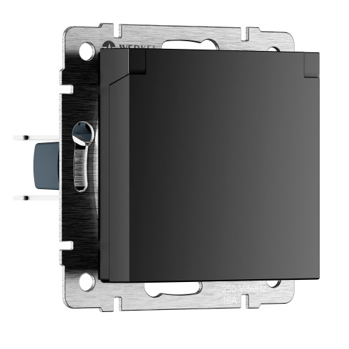 Розетка влагозащ. с зазем. с защит. крышкой и шторками N (черный матовый) W1171208 Розетка влагозащ. с зазем. с защит. крышкой и шторками N (черный матовый) W1171208