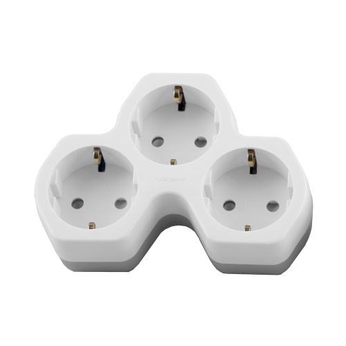 Разветвитель сетевой 3-местный с/з STEKKER ADP16-13-20, 250V,16A, ABS огнеустойчивый пластик,белый/серый