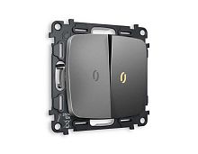 Комплект механизма 2-кл проходного выключателя AMBRELLA VOLT с подсветкой 3200K OMEGA Антрацит серый QUANT (OP6540, VM120, G22Y) MO654030