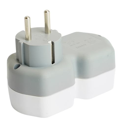 Разветвитель сетевой 2-местный с/з STEKKER ADP16-12-20, 250V,16A, ABS огнеустойчивый пластик, белый/серый фото 3