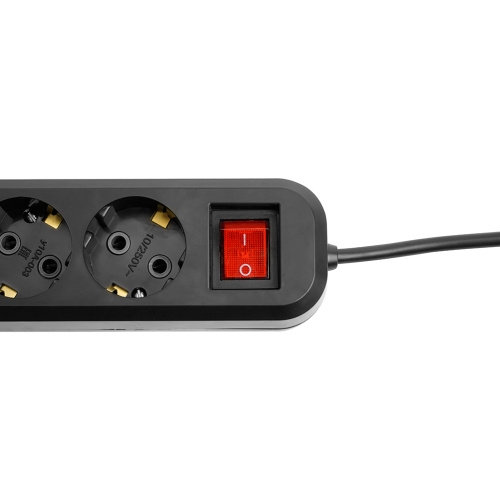 Удлинитель трехместный с/з с выключателем STEKKER HM03-31-02 3x0,75, 2м, серия Home (У10А-002), черный фото 2