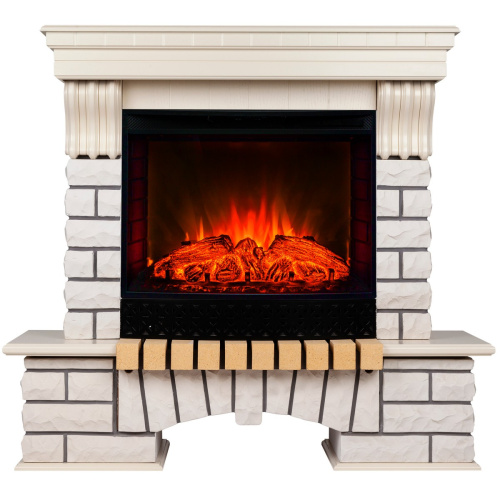 Каминокомплект COUNTRY/БРУКЛИН Белый дуб с очагом Электроочаг EVRIKA 25.5