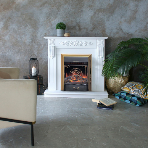 Электрокамин RealFlame Dominica DN белый матовый с очагом Majestic Lux Brass фото 7