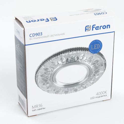 Светильник встраиваемый с белой LED подсветкой Feron CD903 потолочный MR16 G5.3 белый фото 3