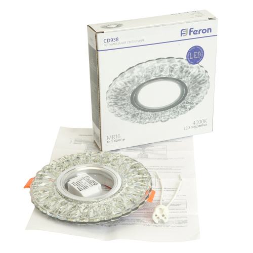 Светильник встраиваемый с белой LED подсветкой Feron CD938 потолочный MR16 G5.3 прозрачный фото 2