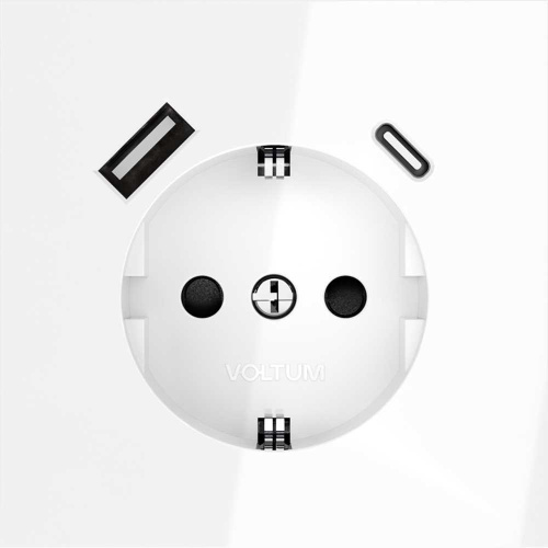 Розетка встраиваемая Voltum S70 с заземлением и защитными шторками, 16А, с USB, A+С, (белый глянцевы VLS040501 Розетка встраиваемая Voltum S70 с заземлением и защитными шторками, 16А, с USB, A+С, (белый глянцевы VLS040501