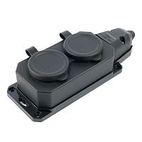 Розетка переносная 2-местная c/з STEKKER,RST16-2-44, 250В, 16А, IP44, черный
