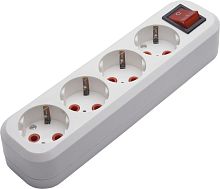 Розетка (колодка) переносная разборная 4-местная с/з STEKKER, PST16-410-20, с выключателем, 250В, 16A, IP20, белый