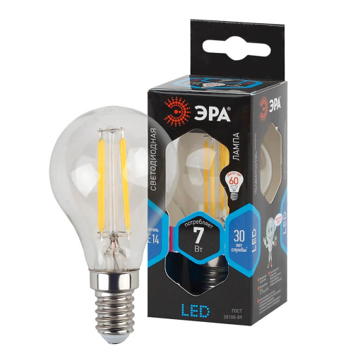 Лампа светодиодная филаментная ЭРА E14 7W 4000K прозрачная F-LED P45-7W-840-E14 Б0027947 фото 3 Лампа светодиодная филаментная ЭРА E14 7W 4000K прозрачная F-LED P45-7W-840-E14 Б0027947 фото 3