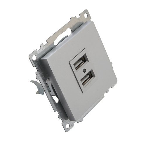 Розетка USB 2-местная (механизм), STEKKER GLS10-7115-03, 250B, 2,1А, серия Катрин, серебро фото 2