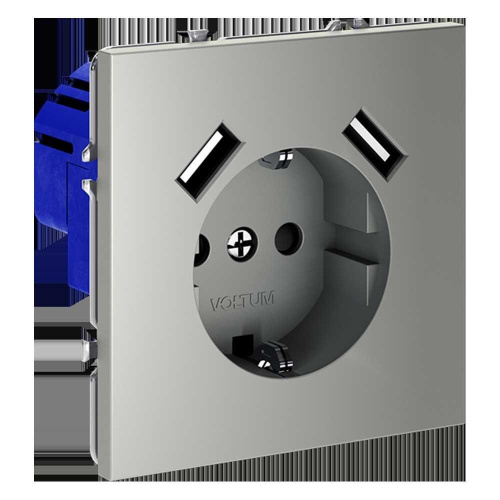 Розетка встраиваемая Voltum S70 с заземлением и защитными шторками, 16А, с USB, A+A, (сталь) VLS040405 Розетка встраиваемая Voltum S70 с заземлением и защитными шторками, 16А, с USB, A+A, (сталь) VLS040405