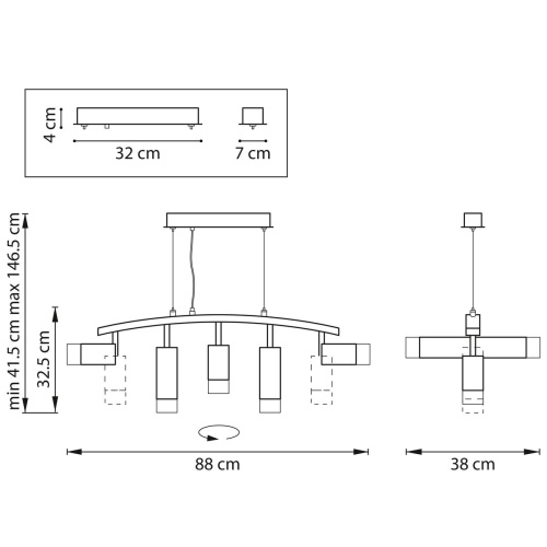 Комплект с подвесной люстрой Lightstar Rullo (571735+214437-3+214486-2+202431-5) LR7353738621 фото 2