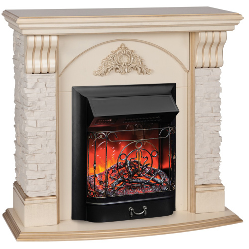 Каминокомплект ATHENA/АТЛАНТА Бежевый дуб с золотой патиной с очагом Электроочаг MAJESTIC LUX RC/МАДЖЕСТИК С ПУЛЬТОМ фото 2