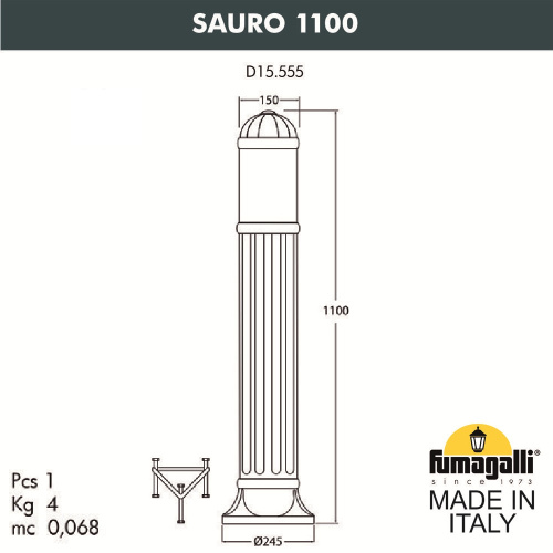 Fumagalli Садовый светильник-столбик FUMAGALLI SAURO 1100 D15.555.000.BYF1R фото 2 Fumagalli Садовый светильник-столбик FUMAGALLI SAURO 1100 D15.555.000.BYF1R фото 2