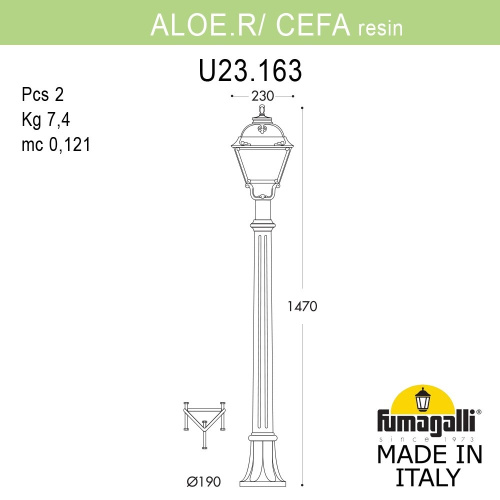 Fumagalli Садовый светильник-столбик FUMAGALLI ALOE.R/CEFA U23.163.000.AYE27 фото 2 Fumagalli Садовый светильник-столбик FUMAGALLI ALOE.R/CEFA U23.163.000.AYE27 фото 2