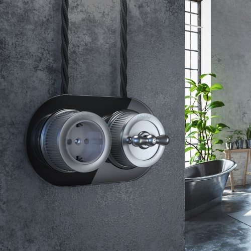 Розетка с заземлением матовый хром ретро WL19-10-01 фото 2