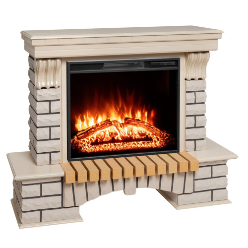 Каминокомплект COUNTRY/БРУКЛИН Бежевый дуб с очагом Электроочаг AQUAMARINE/АКВАМАРИН 26 фото 2