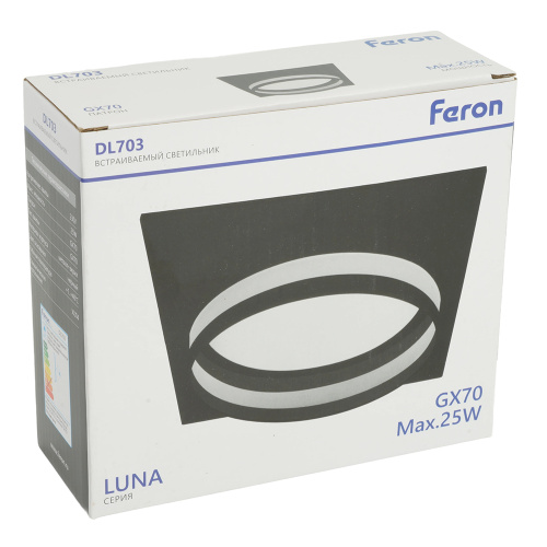 Светильник встраиваемый Feron DL703 LUNA потолочный GX70 черный квадрат фото 5