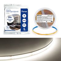 Светодиодная COB лента Feron LS530, 512SMD(2110) 12Вт/м 24V 5000*10*1.8мм 4000К IP20