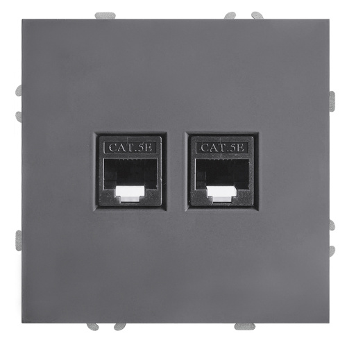 Розетка компьютерная 2-местная RJ-45 (механизм), STEKKER, серия Эмили, RST00-5111-10, платиново-серый, soft touch