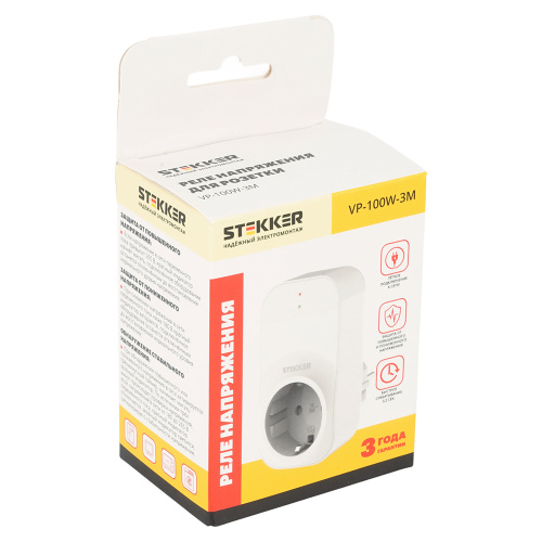 Реле напряжения для розетки STEKKER  VP-100W-3M, 230В, 16A,белый фото 2