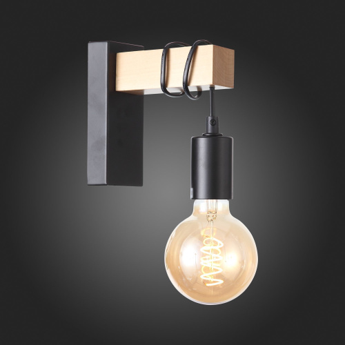 SL1142.401.01 Светильник настенный Черный, Светлое дерево E27 1*60W BAGETTI фото 3