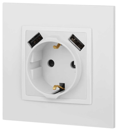 Розетка ЭРА Elegance 14-4109-01М 2P+E 16A-250В штор. с 2xUSB 5В-3А белый матовый Б0065773 фото 4 Розетка ЭРА Elegance 14-4109-01М 2P+E 16A-250В штор. с 2xUSB 5В-3А белый матовый Б0065773 фото 4