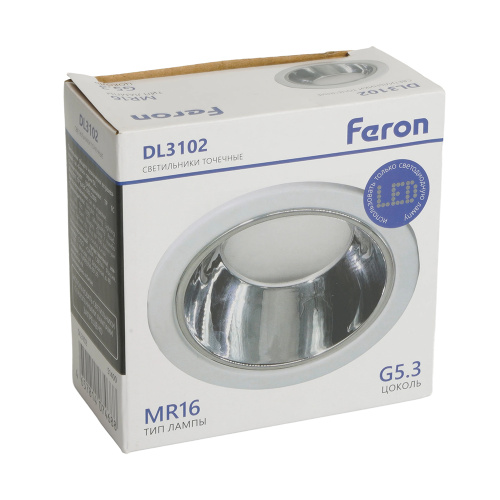 Светильник встраиваемый Feron DL3102 потолочный MR16 G5.3 белый + хром фото 10