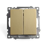 Выключатель 2-клавишный (механизм) STEKKER, GLS10-7104-08, 250В,10А, серия Катрин, золото