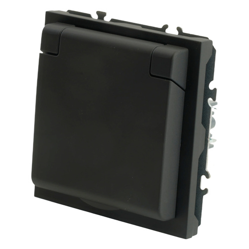 RST16-5113-05 Розетка 1-местная с крышкой с защ. штор STEKKER, б/з, IP42, 250В, 16А, серия Эмили, RST16-5113-05, черный уголь, soft touch фото 2
