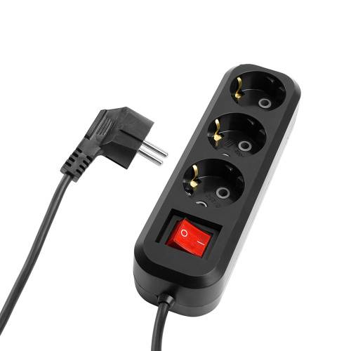 Удлинитель трехместный с/з с выключателем STEKKER HM03-31-02 3x0,75, 2м, серия Home (У10А-002), черный