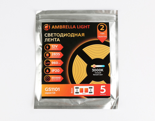 Светодиодная лента 12В 2835 120Led 9.6Вт/м 3000K IP20 5м фото 5