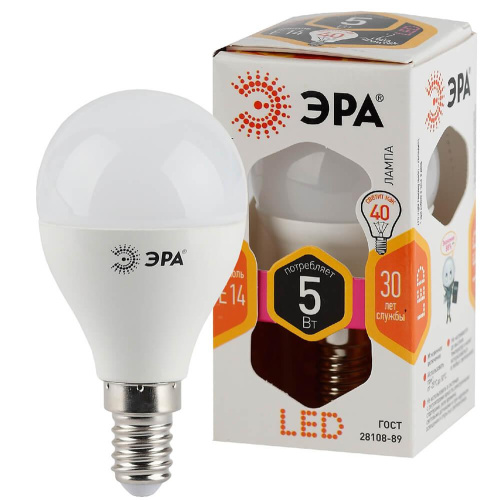 Лампа светодиодная ЭРА E14 5W 2700K матовая LED P45-5W-827-E14 Б0028485 фото 2