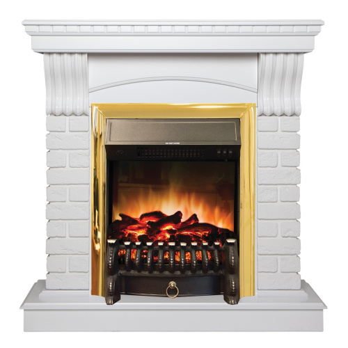 Электрокамин RealFlame Jazz WT белый с очагом Fobos Lux Brass Электрокамин RealFlame Jazz WT белый с очагом Fobos Lux Brass