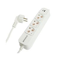 Удлинитель 3-местный с/з STEKKER HM20-31-03 3x1мм2, 3м, 250В, 16А, USB A+C, Click Tap, HM20-31-03, белый+глянцевый золотой