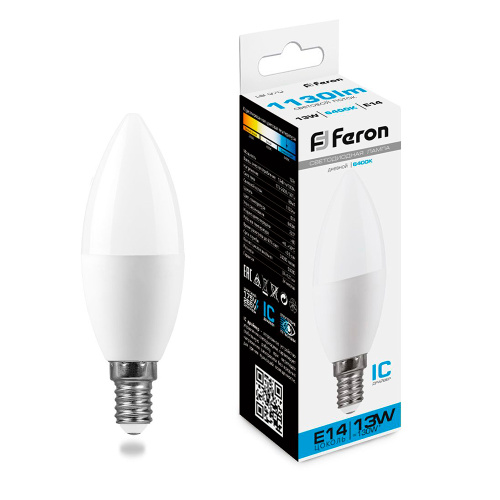 Лампа светодиодная Feron LB-970 Свеча E14 13W 175-265V 6400K Лампа светодиодная Feron LB-970 Свеча E14 13W 175-265V 6400K