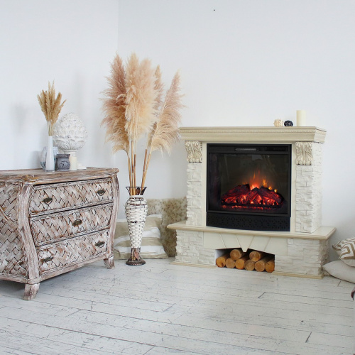 Каминокомплект ROCKLAND LUX/ЧЕЛСИ ЛЮКС Белый дуб с золотой патиной с очагом Электроочаг SPARTA 25.5 фото 3