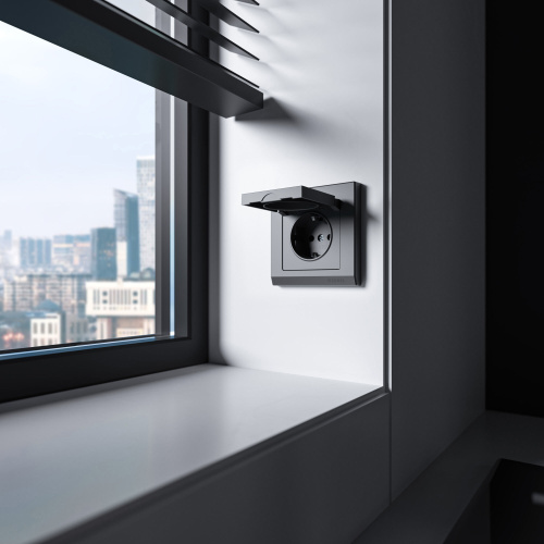 Розетка влагозащ. с зазем. с защит. крышкой и шторками N (графит матовый) W1171264 фото 3