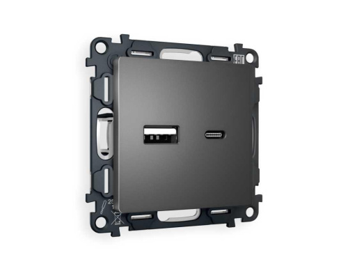 Комплект механизма розетки AMBRELLA VOLT ALFA Антрацит серый 2USB A+C 20W (быстрая зарядка) QUANT (AP6610, VM177) MA661010 Комплект механизма розетки AMBRELLA VOLT ALFA Антрацит серый 2USB A+C 20W (быстрая зарядка) QUANT (AP6610, VM177) MA661010